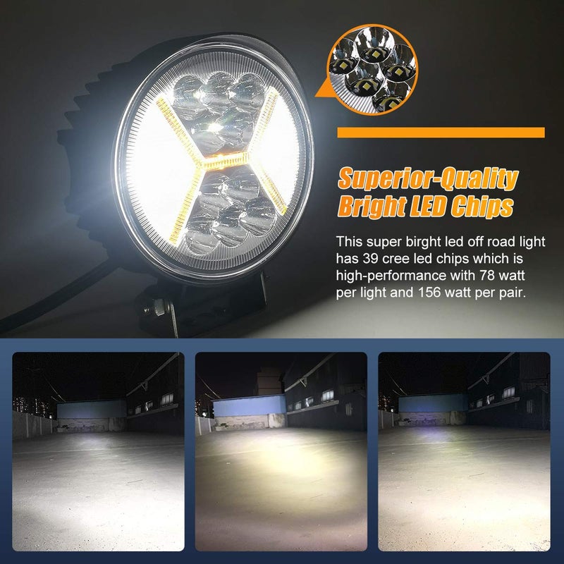 KARSAM 2PCS Round LED Pods Driving Lights Bar with Amber DRL Light - 117W 12000LM Flood Spot Combo Beam Working Light Pod Off Road for Trucks,SUV,Hunters,Jeep,Boat etc. - Image 2